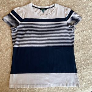 Lauren Ralph Lauren Dark Blue Striped Fitted Short Sleeve T-Shirt Size Large L
